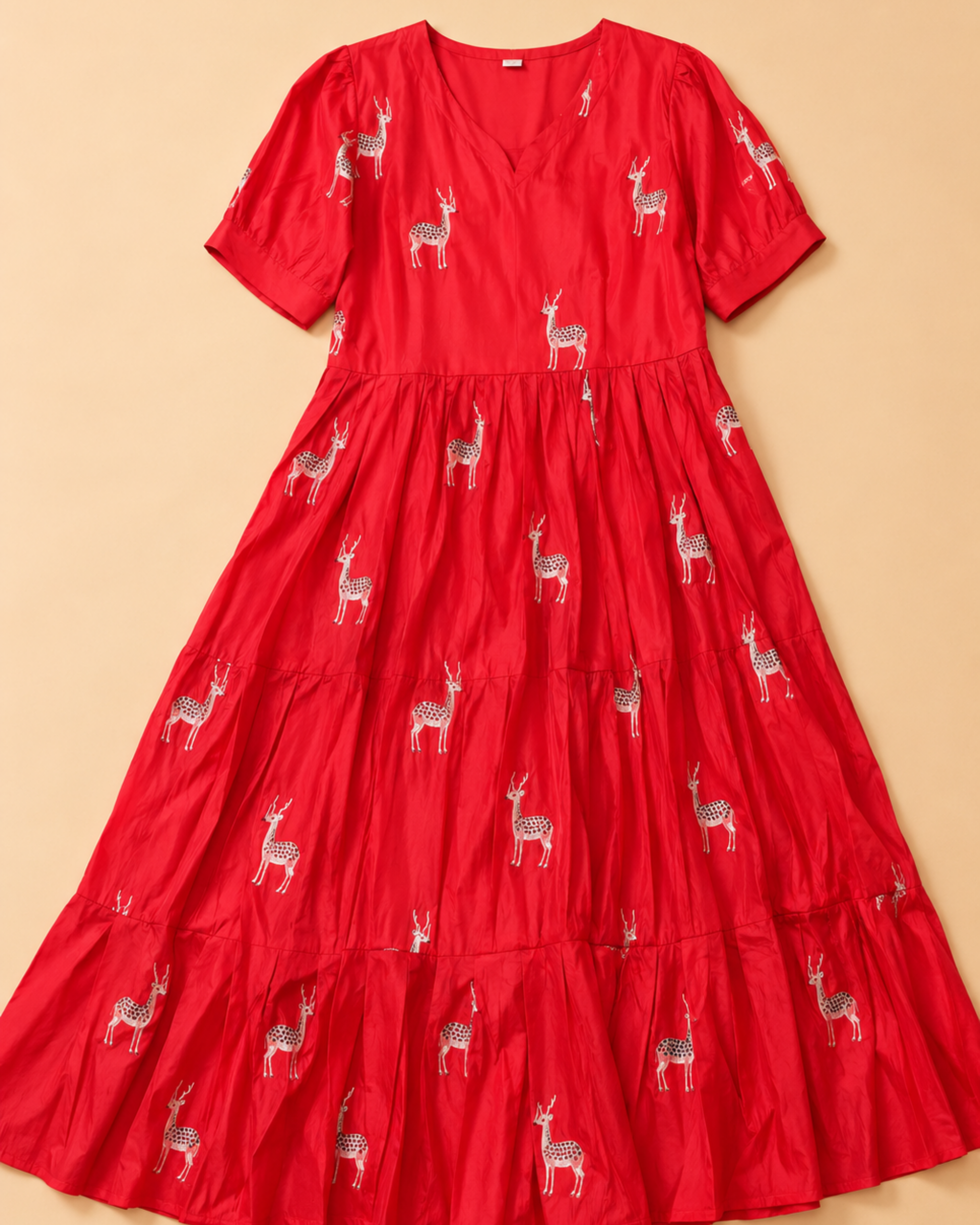 Red Chiffon Deer Pattern Maxi Middi
