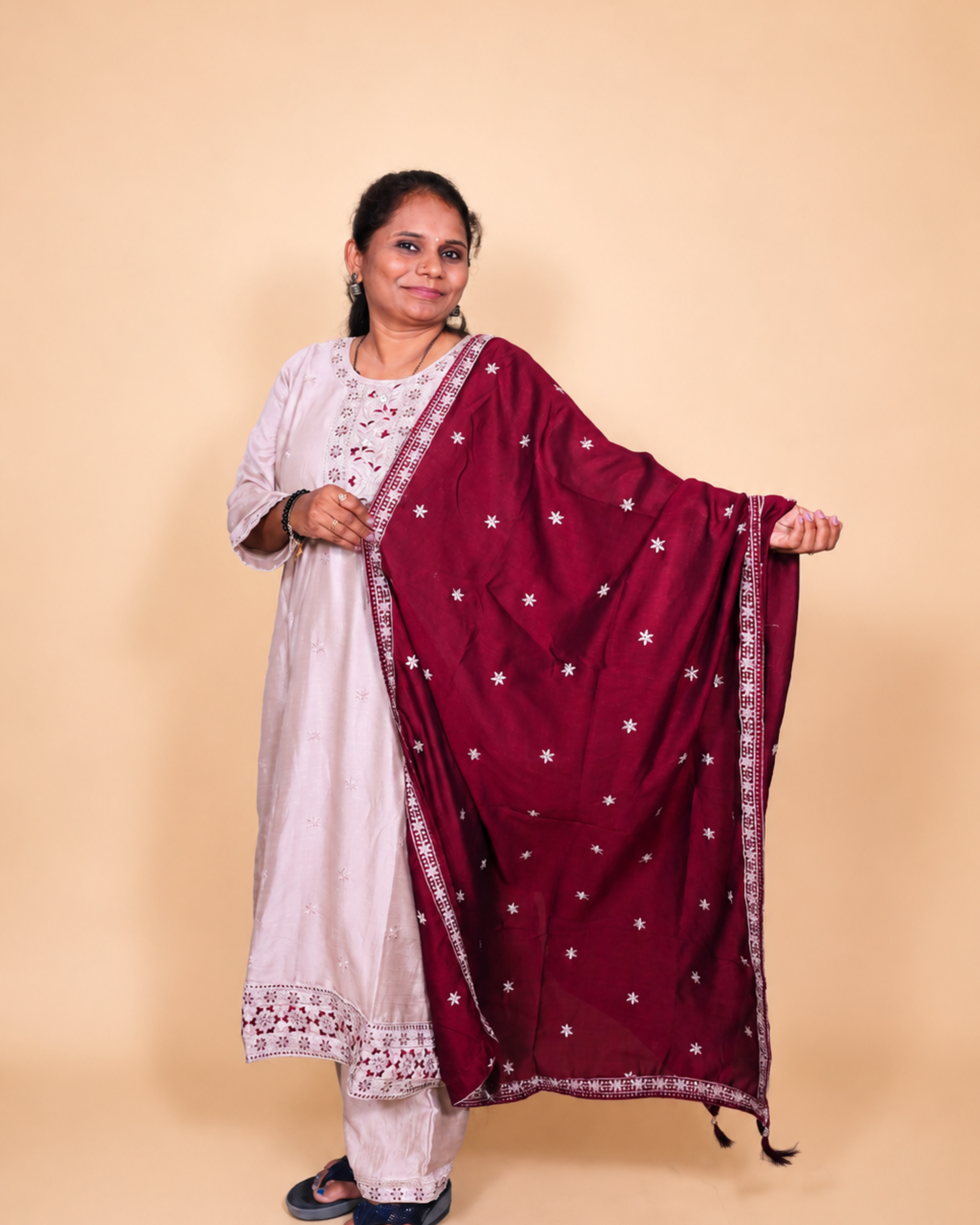 Royale Red Chiffon Embroidered Dress Set