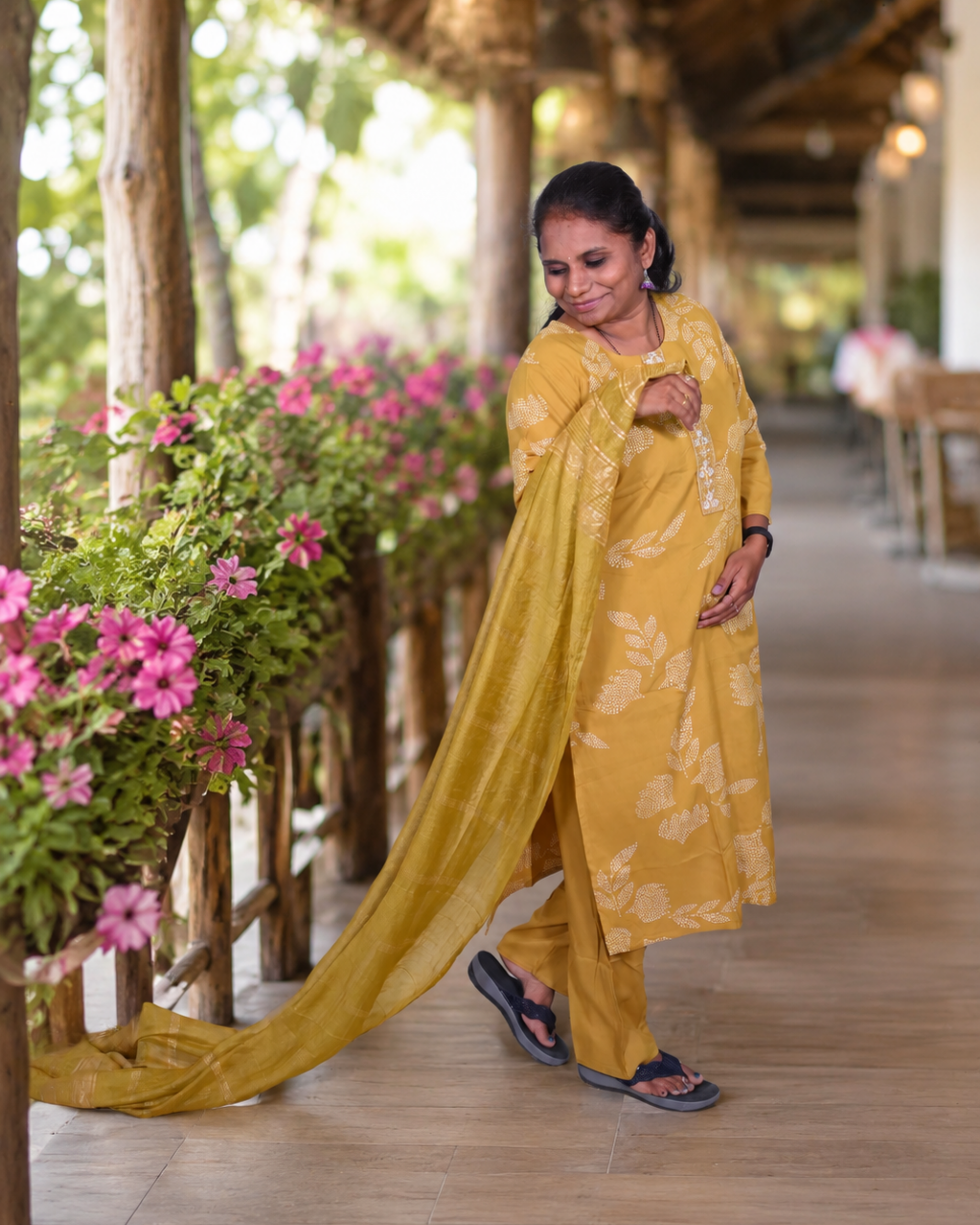 Golden Bloom Soft Cotton Printed Dress Set