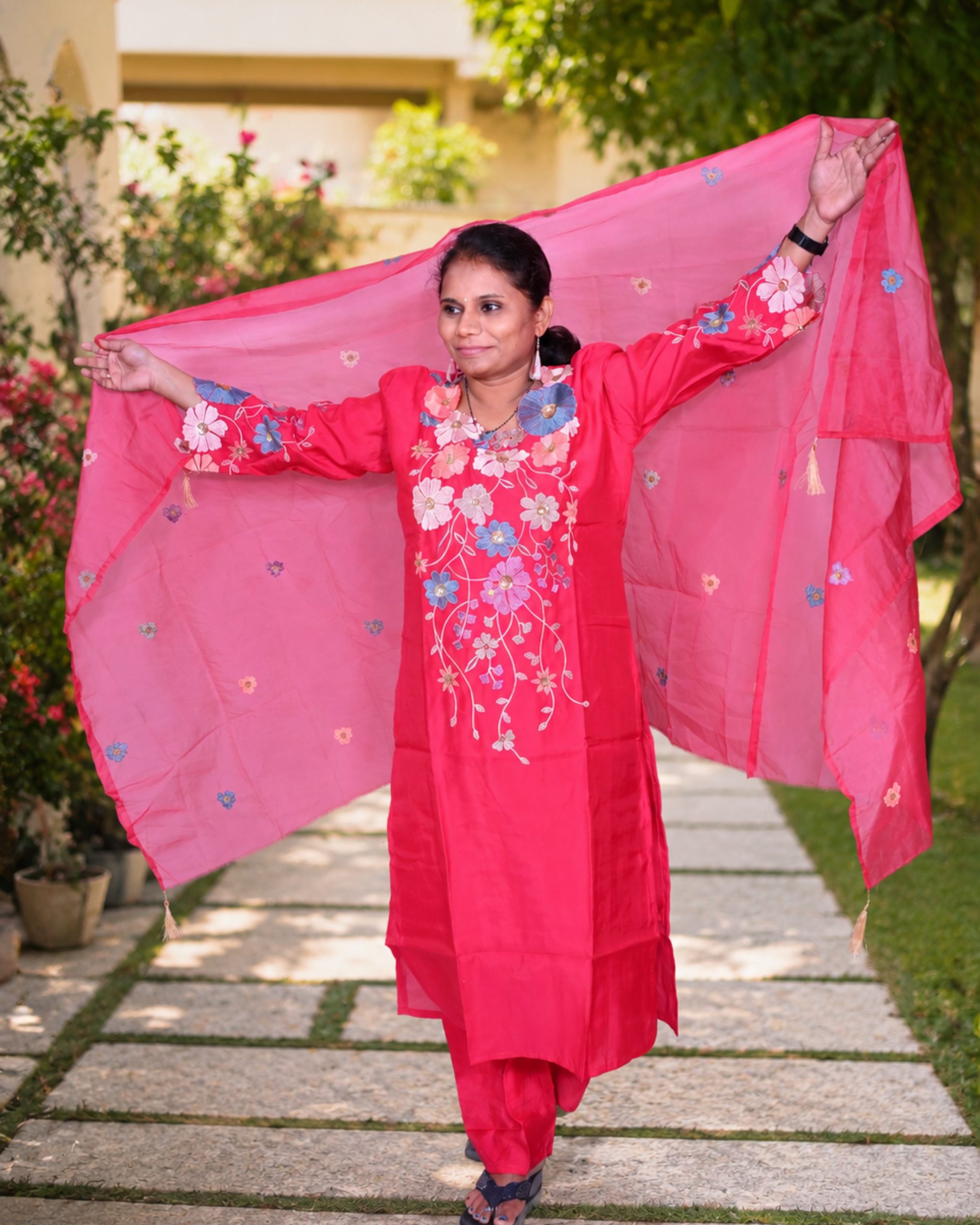 Blossom Pink Embroidered Kurta Set with Dupatta