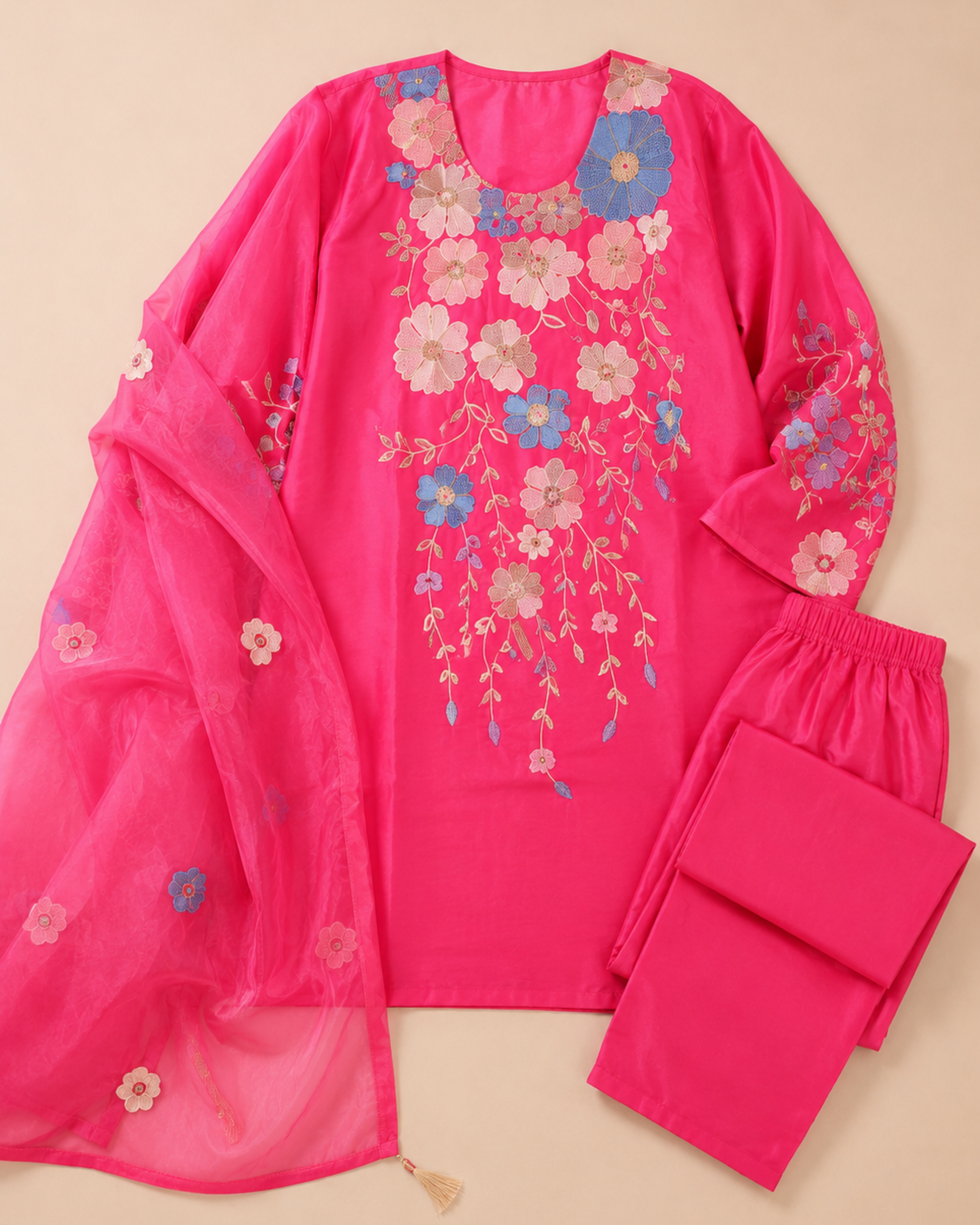 Blossom Pink Embroidered Kurta Set with Dupatta