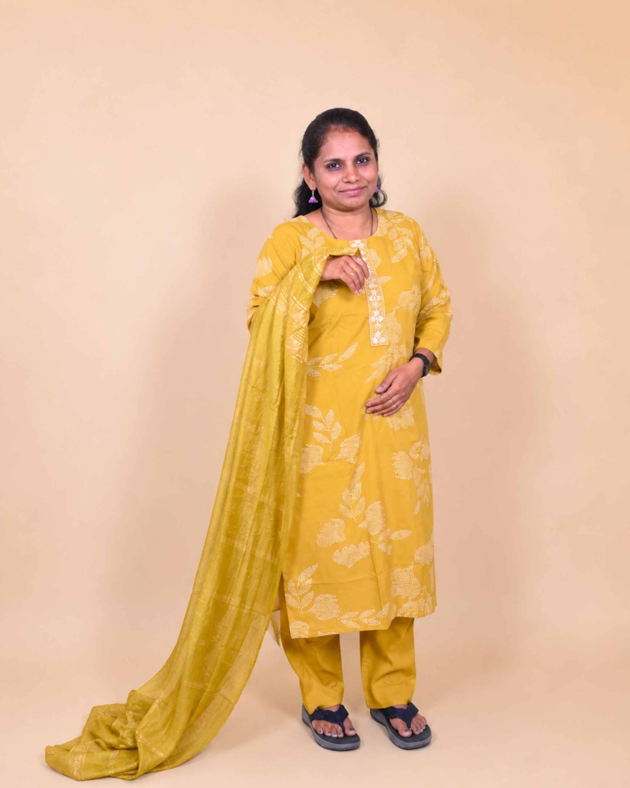 Golden Bloom Soft Cotton Printed Dress Set