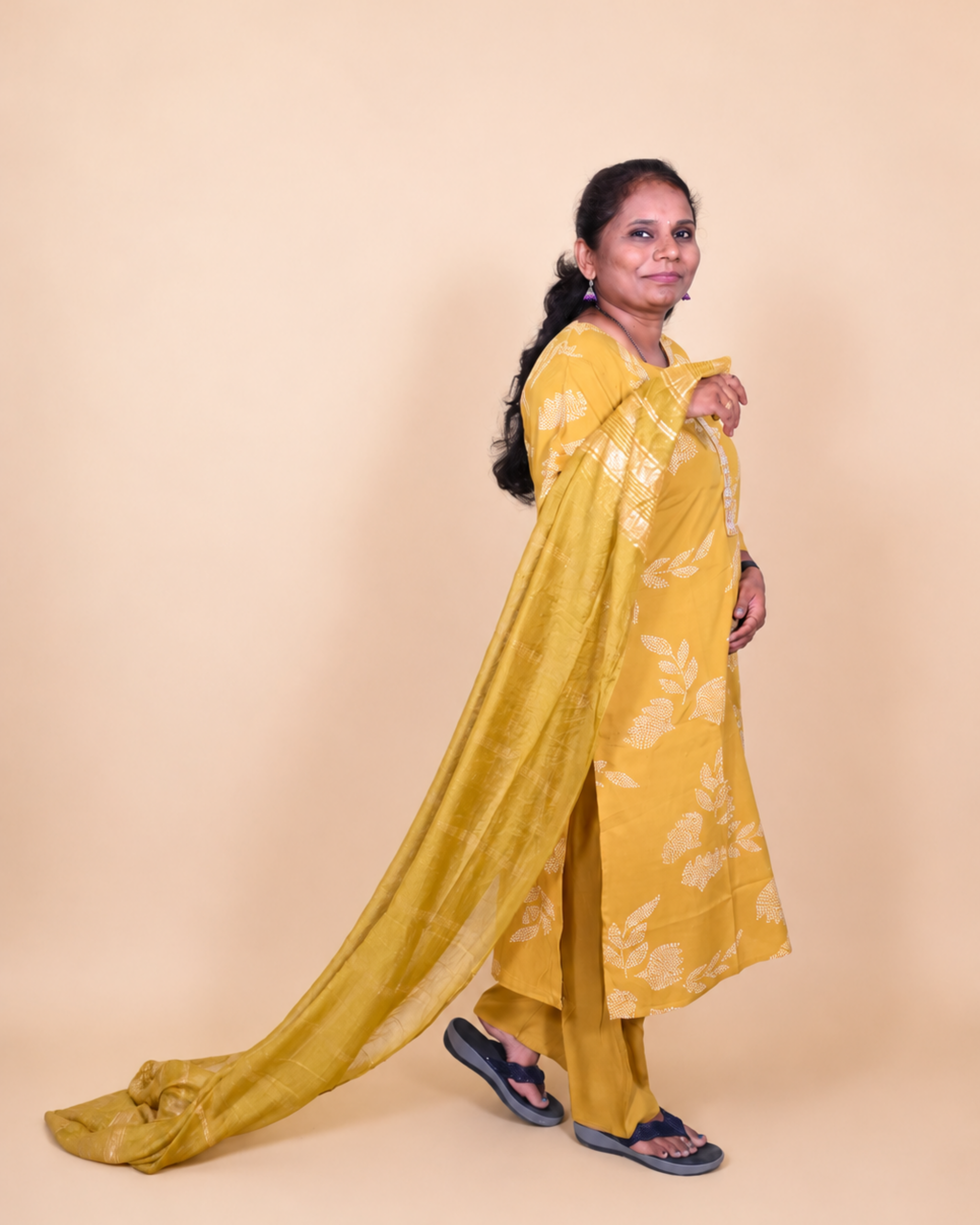 Golden Bloom Soft Cotton Printed Dress Set
