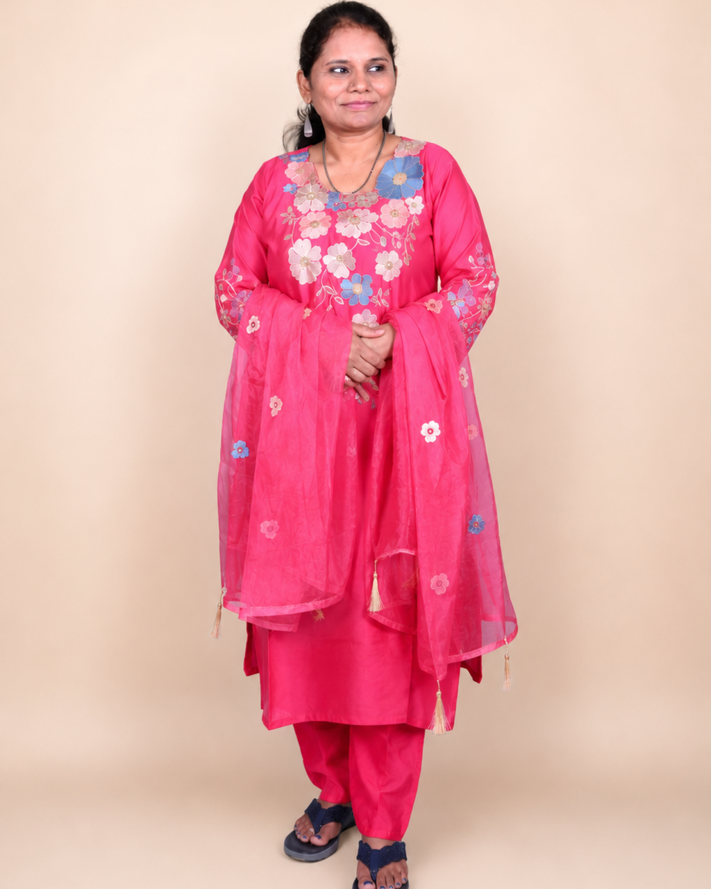 Blossom Pink Embroidered Kurta Set with Dupatta