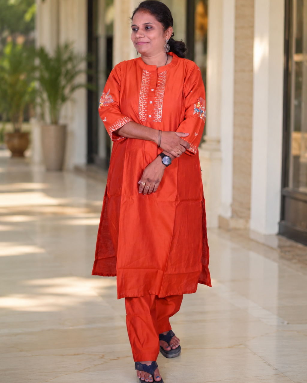 Royal Ember Velvet-Cotton Blend Embroidered Dress Set