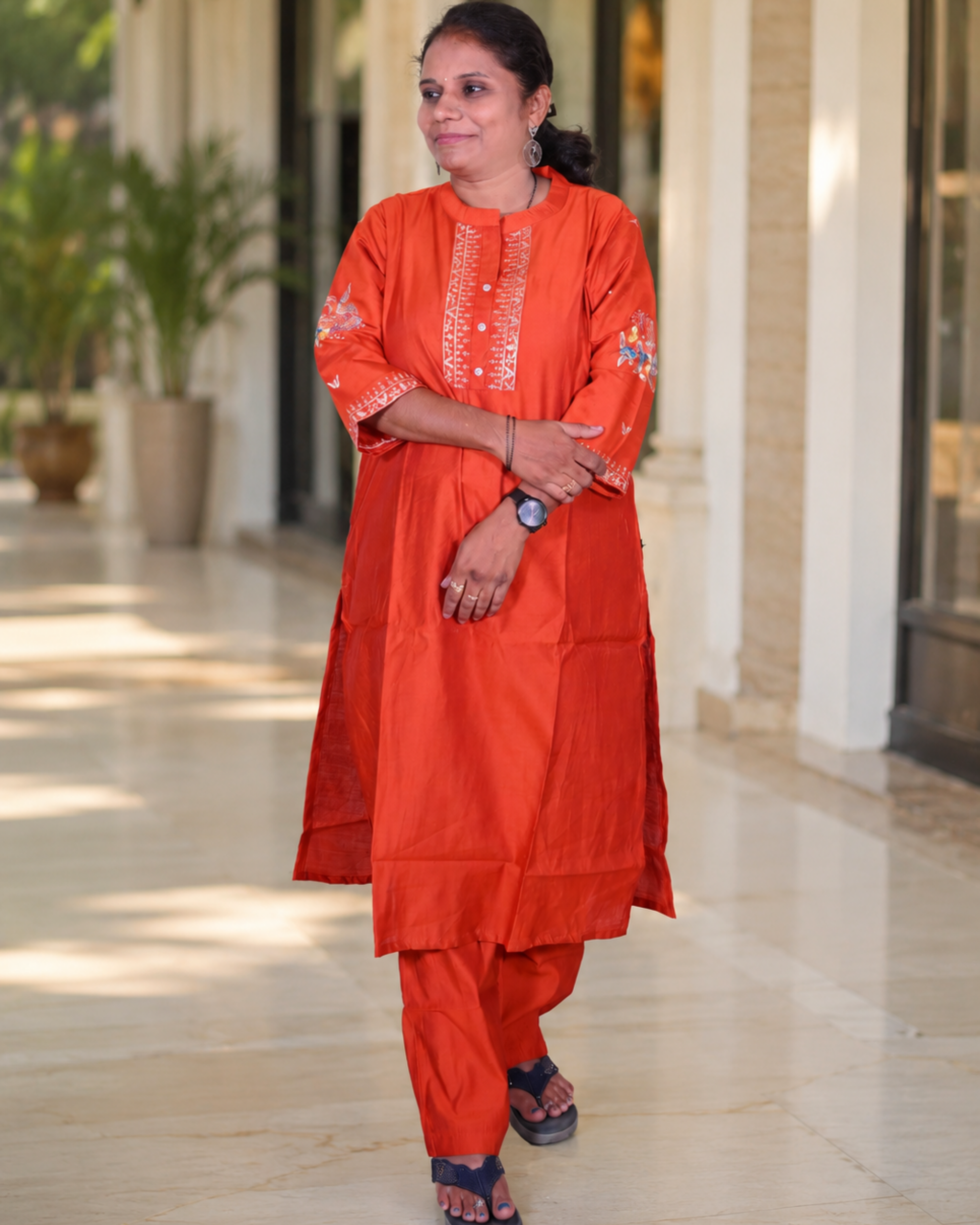 Royal Ember Velvet-Cotton Blend Embroidered Dress Set