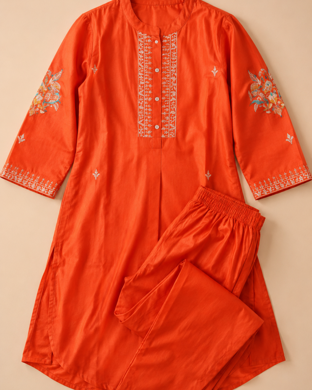 Royal Ember Velvet-Cotton Blend Embroidered Dress Set