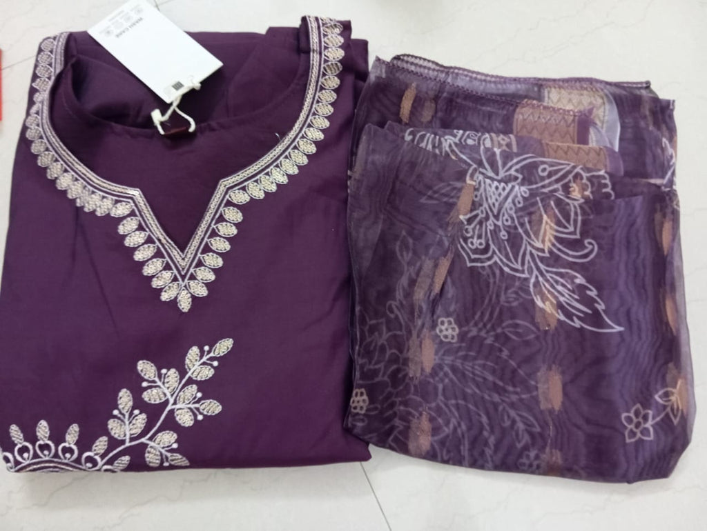 Chic Plum Purple Embroidered Kurti Set