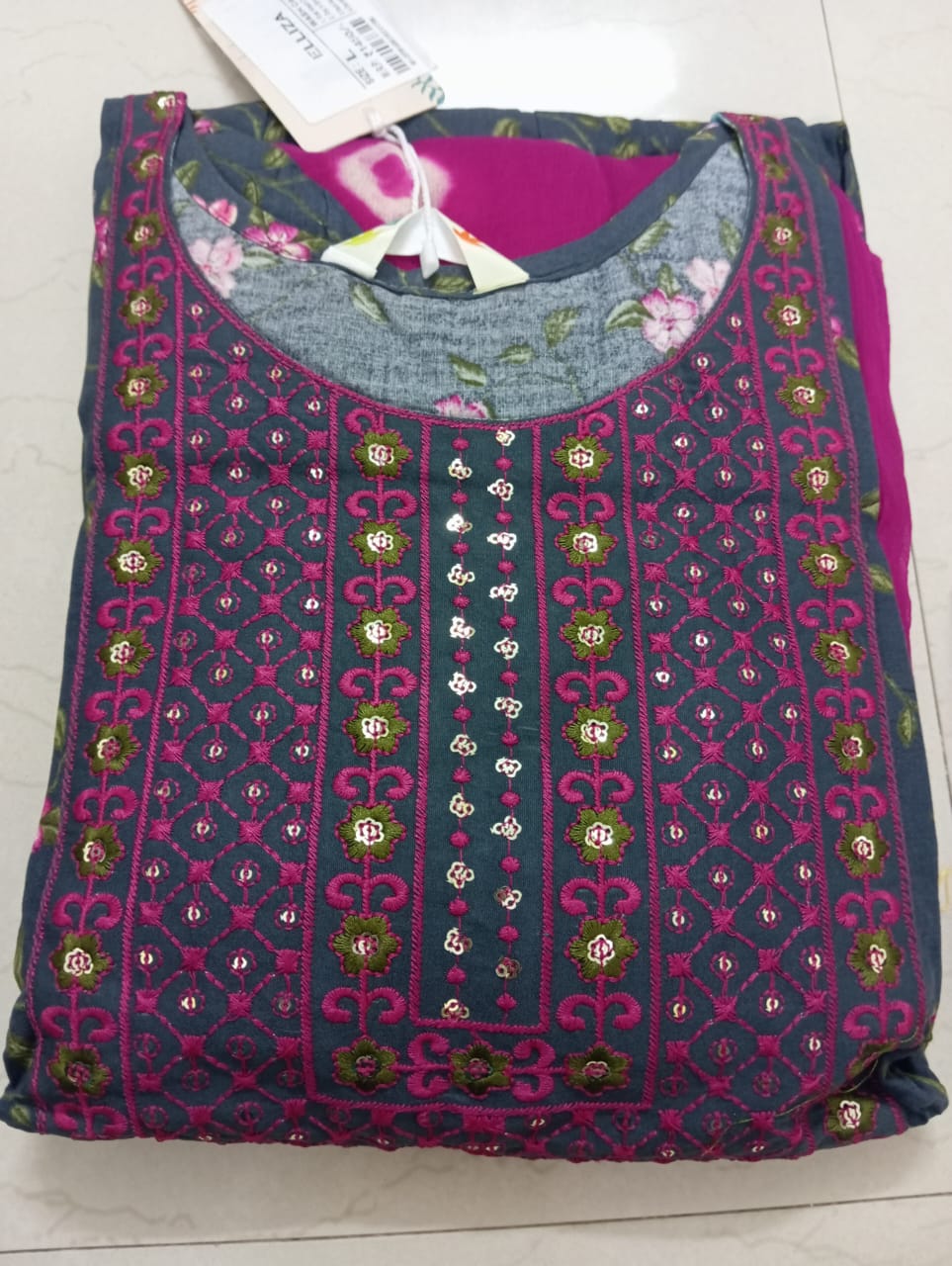 Blue & Magenta Printed Anarkali Kurti
