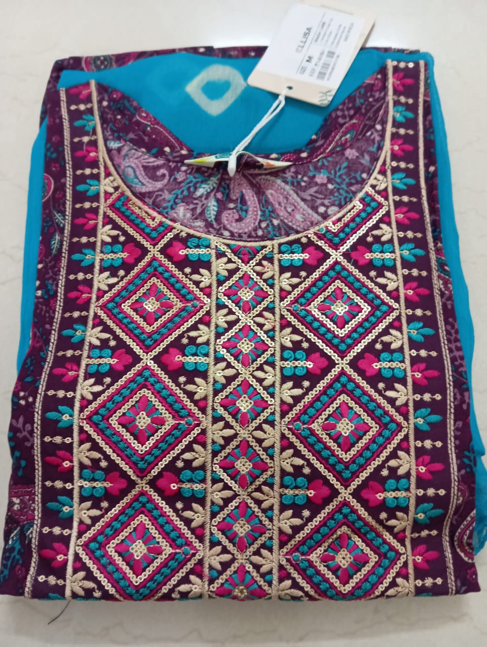 Teal & Purple Anarkali Kurti