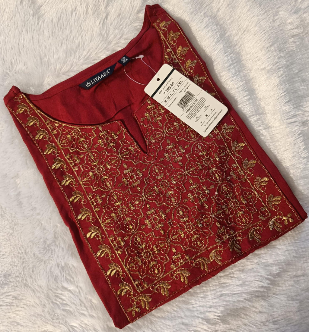 Elegant Red Embroidered Kurti