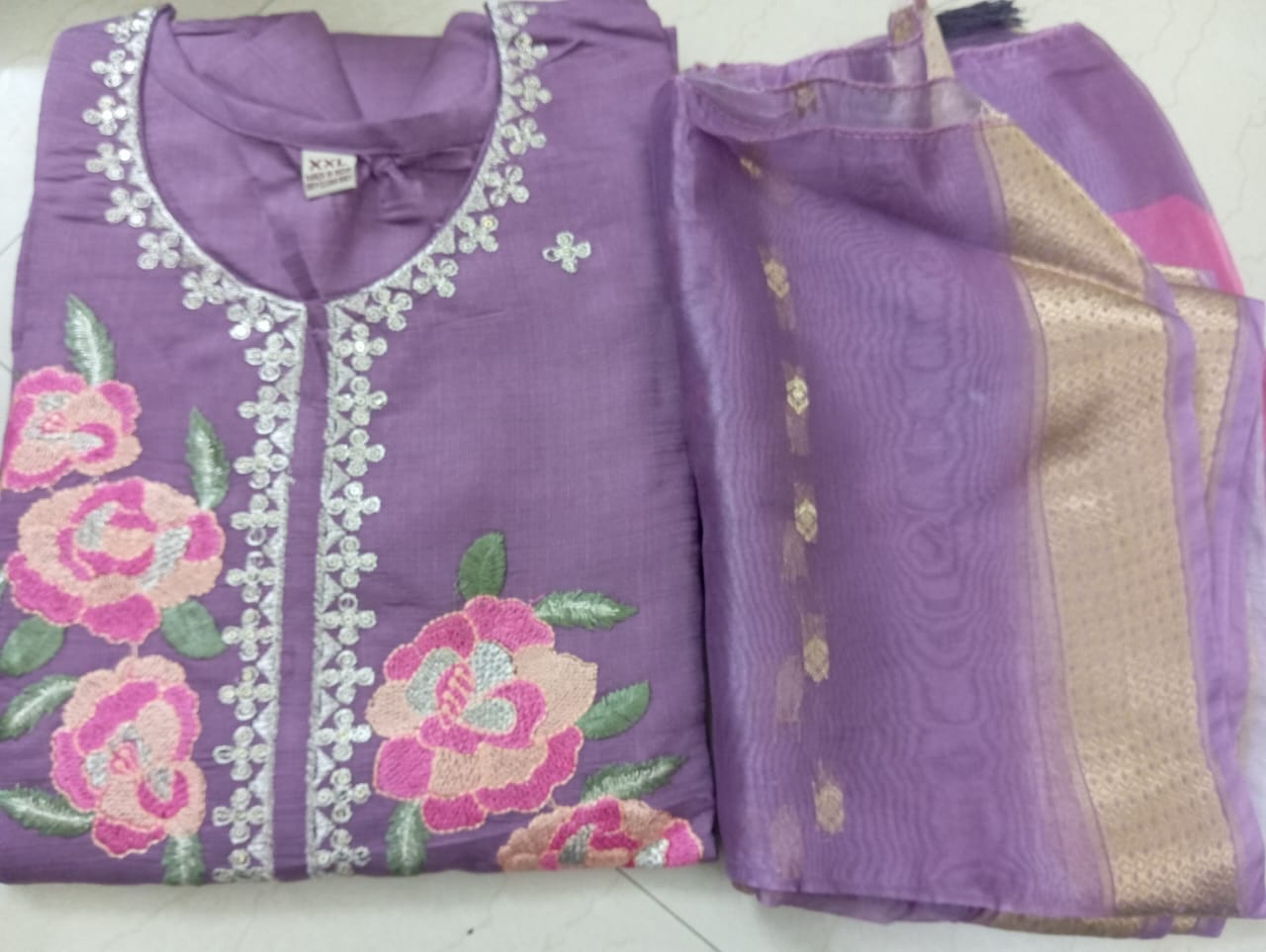 Modern Lavender Floral Kurti Set