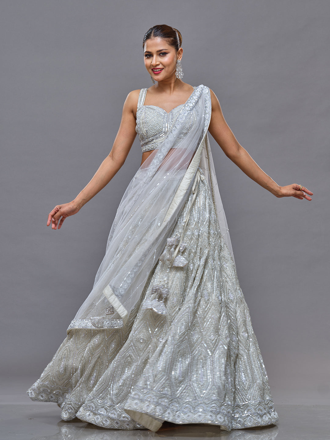 Silver Beads & Sequence  Lehengha -4