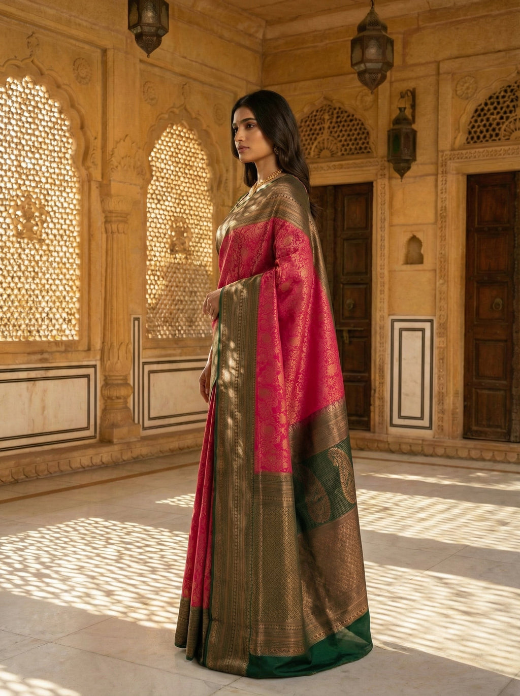 Pink Kanchipuram Brocade Silk Saree With Butta Design