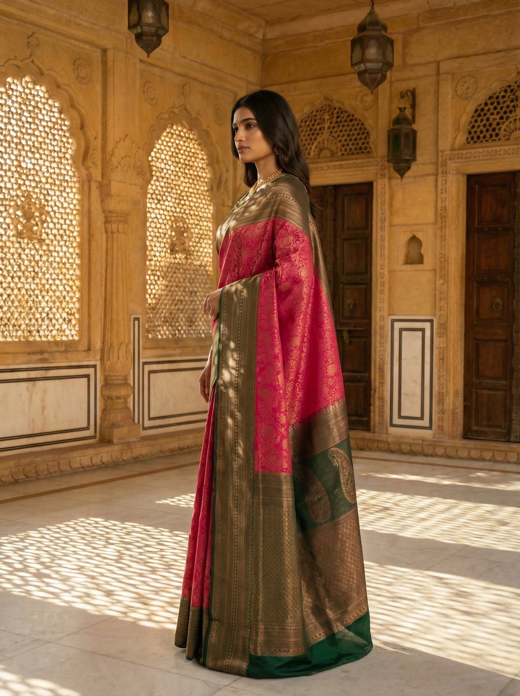 Pink Kanchipuram Brocade Silk Saree With Butta Design