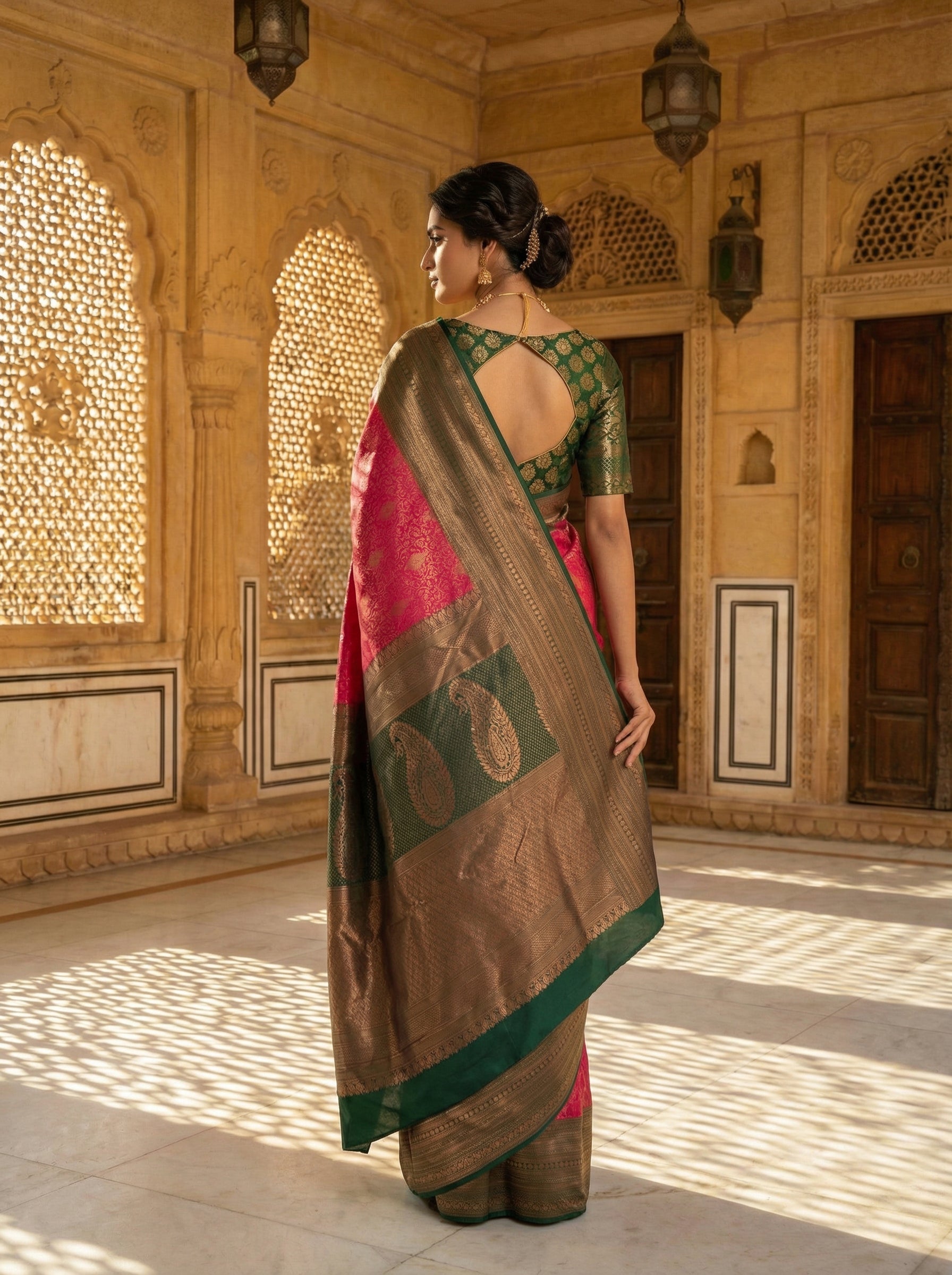 Pink Kanchipuram Brocade Silk Saree With Butta Design