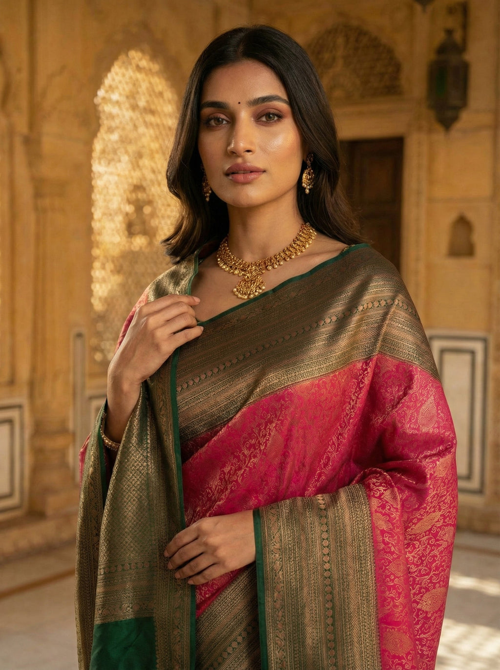 Pink Kanchipuram Brocade Silk Saree With Butta Design