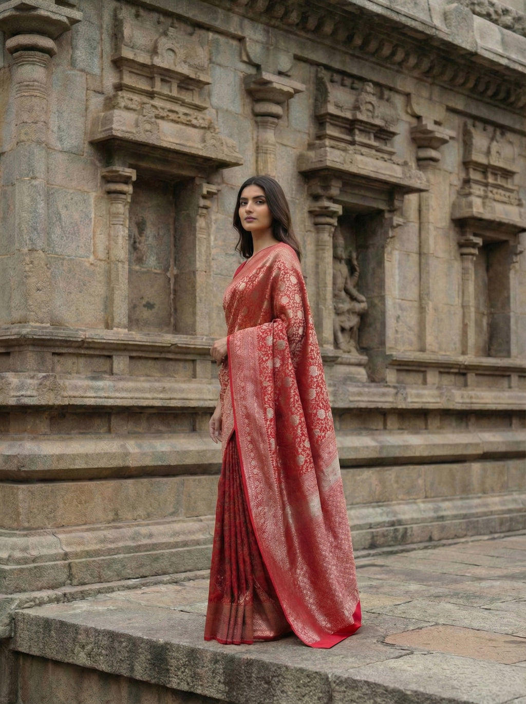 Rani Pink Kanchipuram Brocade Silk Saree With Floral Design