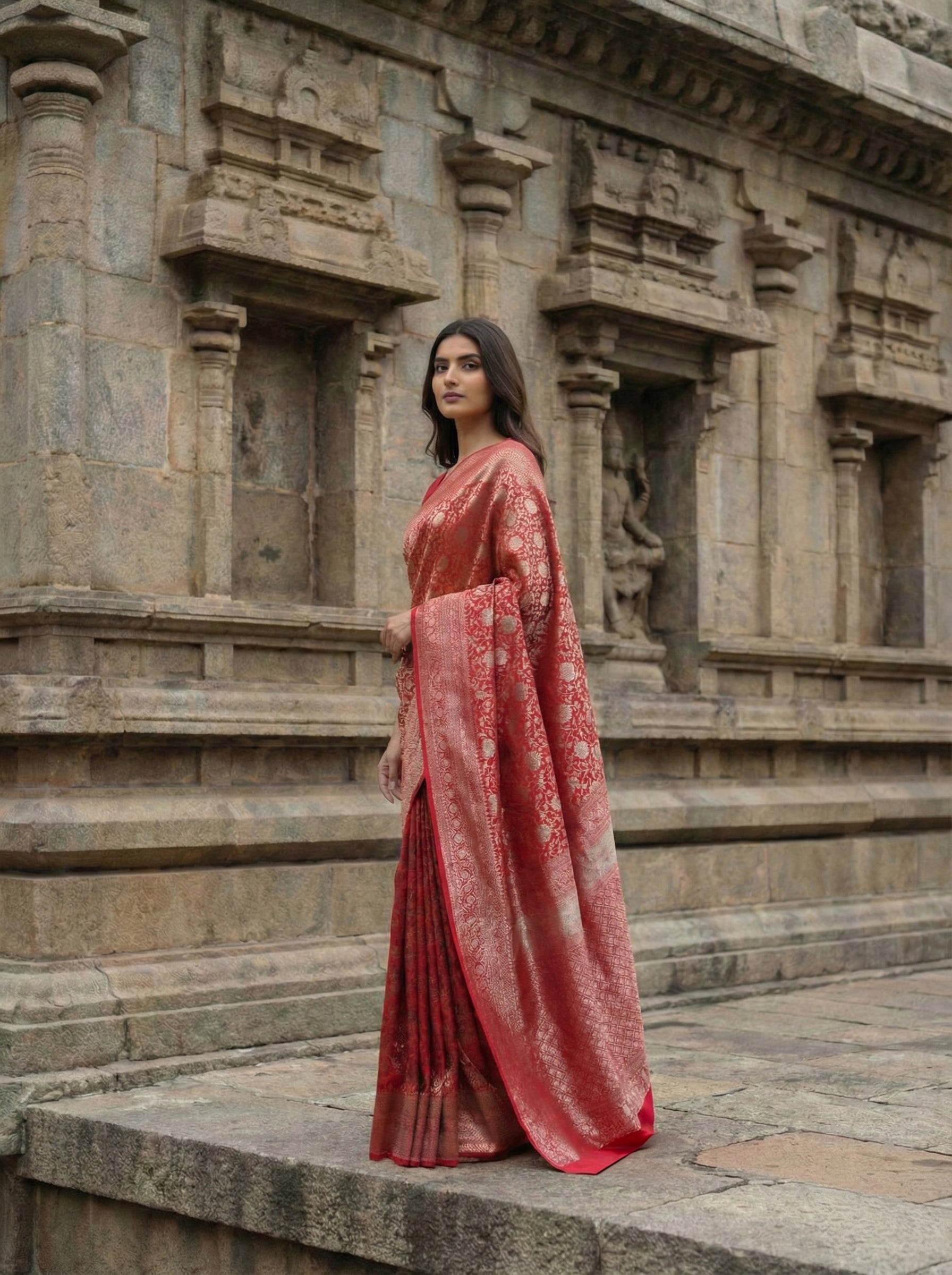 Rani Pink Kanchipuram Brocade Silk Saree With Floral Design