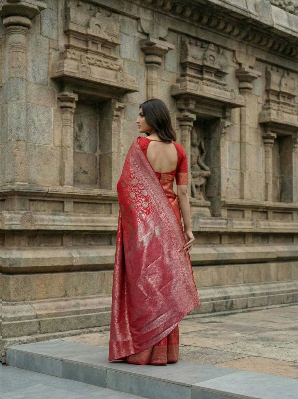 Rani Pink Kanchipuram Brocade Silk Saree With Floral Design