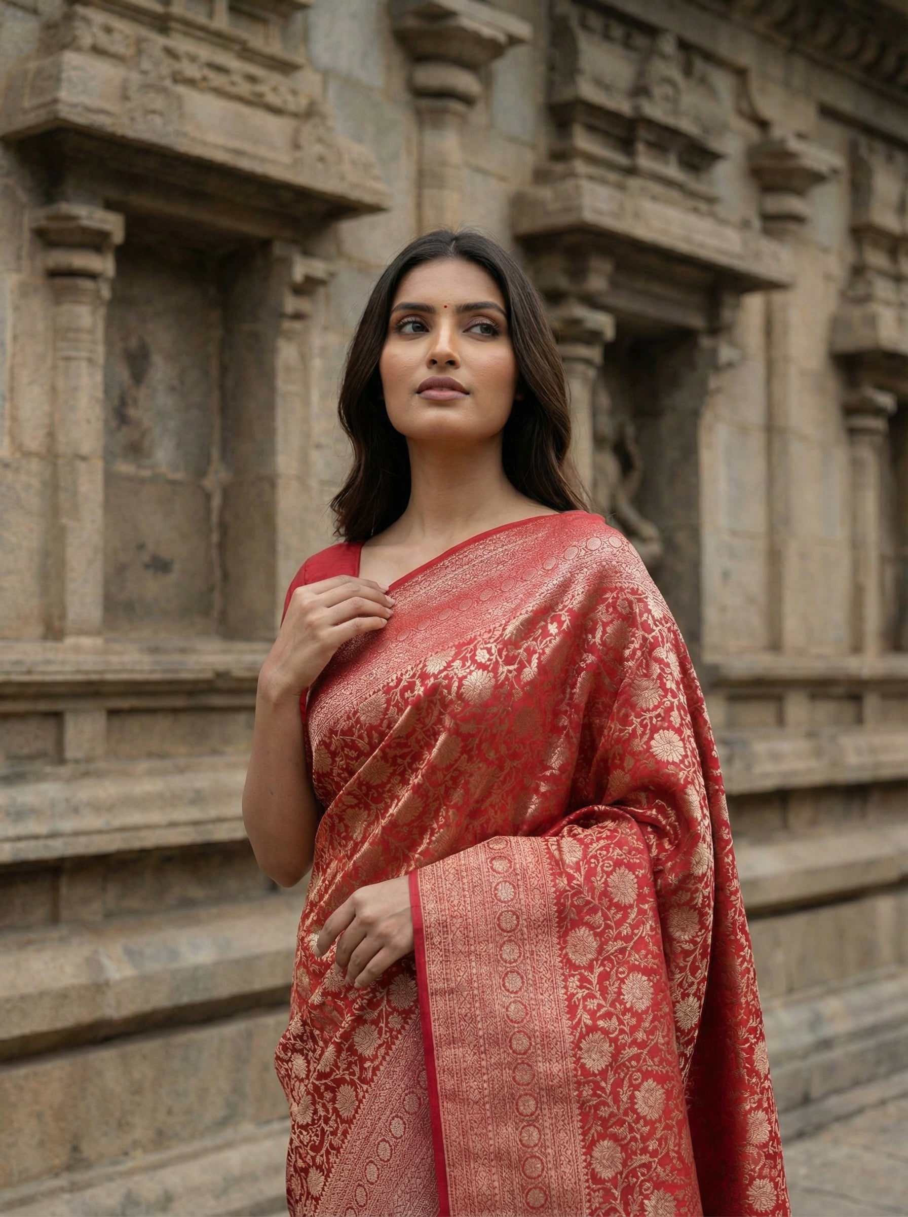 Rani Pink Kanchipuram Brocade Silk Saree With Floral Design